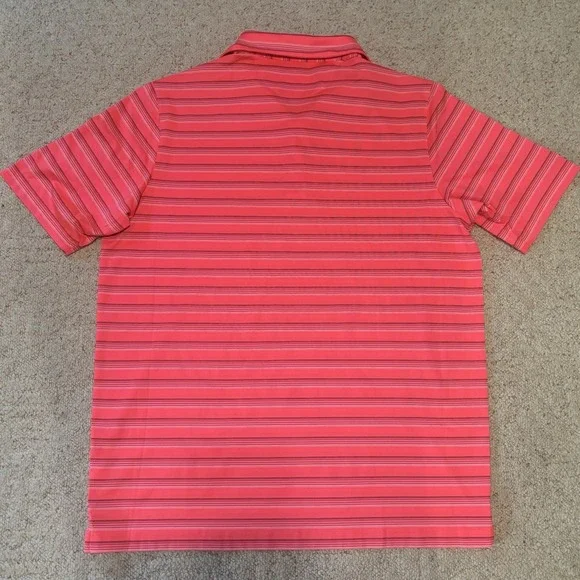 Under Armour HeatGear Loose Fit Men's Large Polo Shirt Pink w/ Fine Line Stripes - Picture 4 of 7